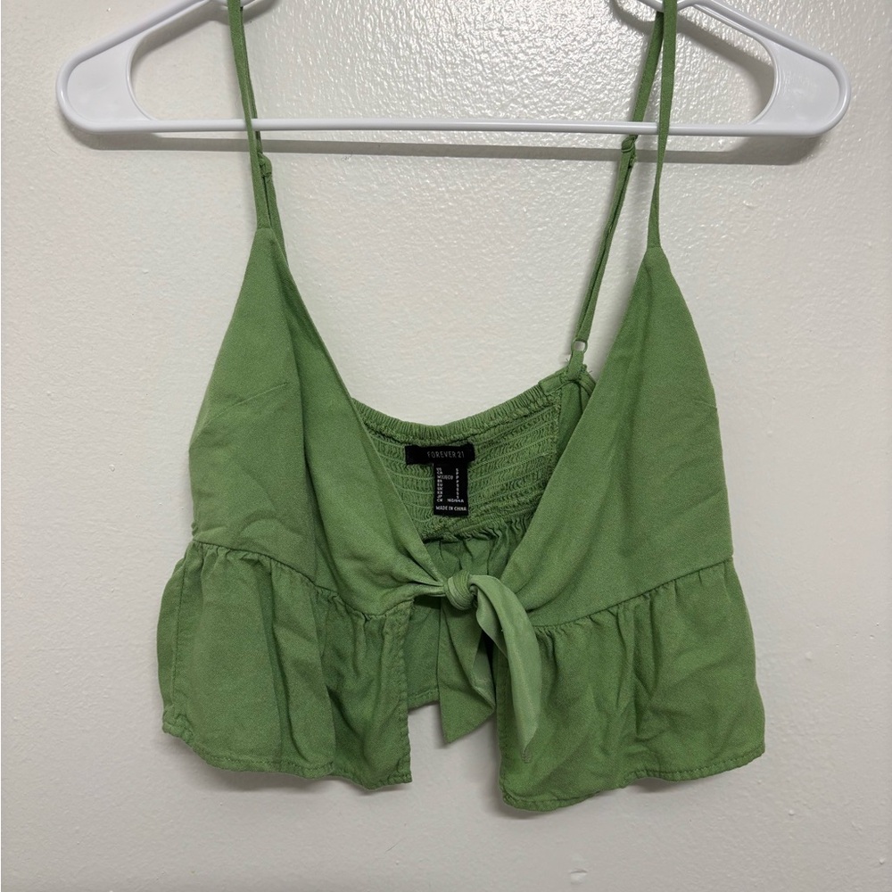 Green Tie Front Tank Top
